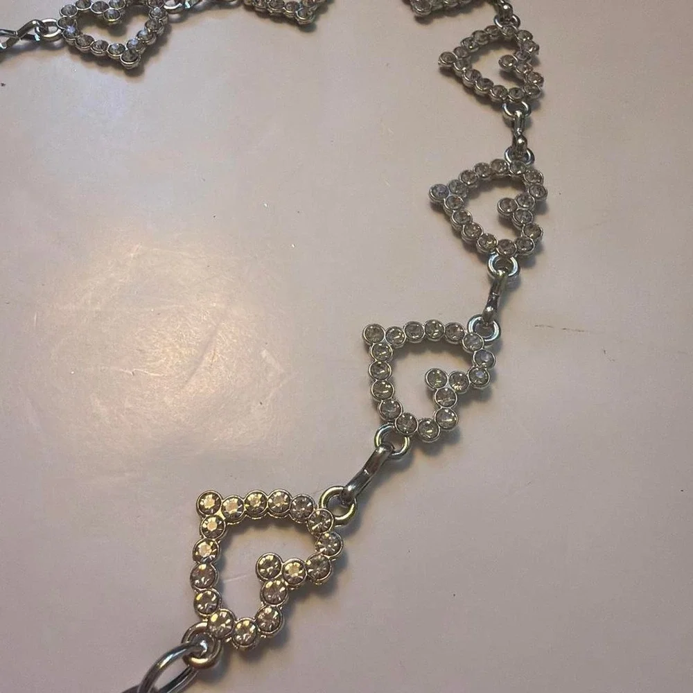 Y2k Mcbling Silver Rhinestone Heart Chain Belt Adjustable Coquette Bimbocore
